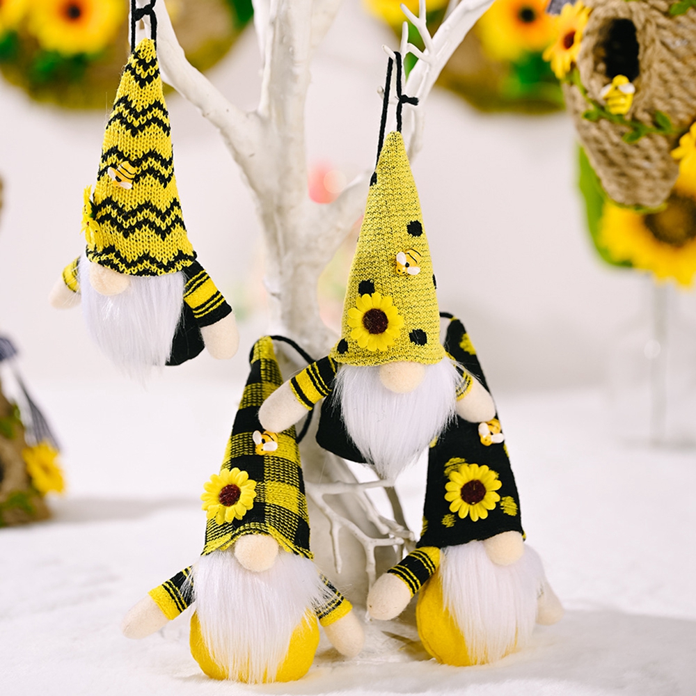Jlong 1PC Handmade Bumble Bee Hanging Gnome Ornaments, Colorful